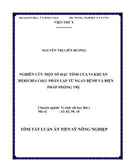 Tóm tắt Luận án Nghiên cứu một số đặc tính của vi khuẩn Echerichia Coli phân lập từ ngan bệnh và biện pháp phòng trị