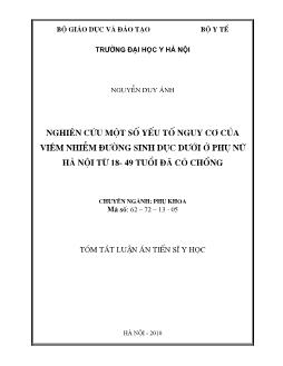 Tóm tắt Luận án Nghiên cứu một số yếu tố nguy cơ của viêm nhiễm đường sinh dục dưới ở phụ nữ Hà Nội từ 18- 49 tuổi đã có chồng