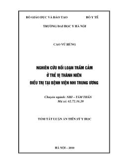 Tóm tắt Luận án Nghiên cứu rối loạn trầm cảm ở trẻ vị thành niên điều trị tại bệnh viện nhi trung ương