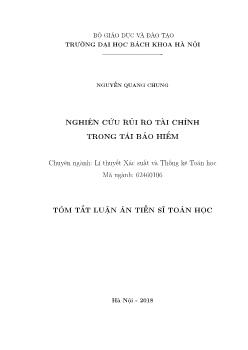 Tóm tắt Luận án Nghiên cứu rủi ro tài chính trong tái bảo hiểm