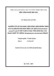 Tóm tắt Luận án Nghiên cứu sự đa dạng, khả năng sinh kháng sinh của xạ khuẩn nội sinh trên cây quế (cinnamomum cassia presl) ở Việt Nam và đặc tính sinh học của hoạt chất từ chủng Streptomyces Cavourensis YBQ59