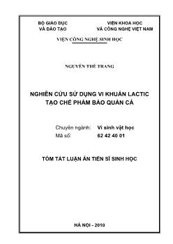 Tóm tắt Luận án Nghiên cứu sử dụng vi khuẩn Lactic tạo chế phẩm bảo quản cá