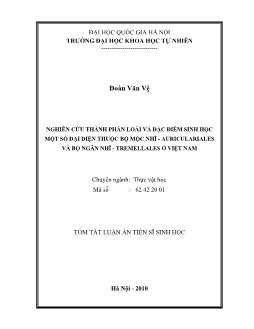 Tóm tắt Luận án Nghiên cứu thành phần loài và đặc điểm sinh học một số đại diện thuộc bộ mộc nhĩ - Auriculariales và bộ ngân nhĩ - Tremellales ở Việt Nam