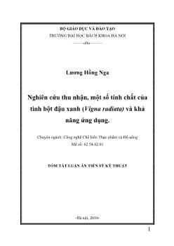 Tóm tắt Luận án Nghiên cứu thu nhận, một số tính chất của tinh bột đậu xanh (Vigna radiata) và khả năng ứng dụng