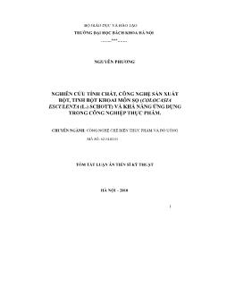 Tóm tắt Luận án Nghiên cứu tính chất, công nghệ sản xuất bột, tinh bột khoai môn sọ (Colocasia Esculenta (L.) Schott) và khả năng ứng dụng trong công nghiệp thực phẩm