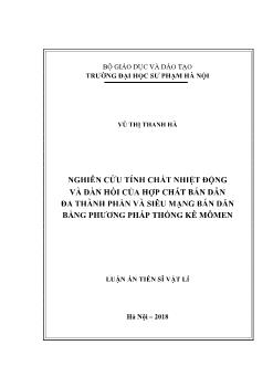 Tóm tắt Luận án Nghiên cứu tính chất nhiệt động và đàn hồi của hợp chất bán dẫn đa thành phần và siêu mạng bán dẫn bằng phương pháp thống kê Mômen