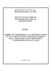 Tóm tắt Luận án Nghiên cứu tính kháng và cơ chế kháng thuốc của cỏ lồng vực nước (Echinochloa Crus-Galli (L.) Beauv.) đối với hoạt chất Quinclorac tại đồng bằng sông Cửu Long