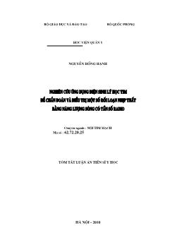 Tóm tắt Luận án Nghiên cứu ứng dụng điện sinh lý học tim để chuẩn đoán điều trị một số rối loạn nhịp thất bằn năng lượng sóng có tần số Radio