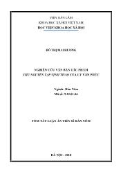 Tóm tắt Luận án Nghiên cứu văn bản tác phẩm Chu Nguyên tạp vịnh thảo của Lý Văn Phức