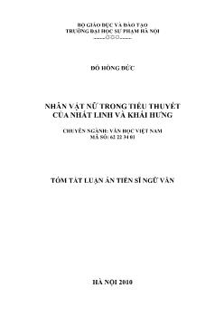 Tóm tắt Luận án Nhân vật nữ trong tiểu thuyết của Nhất Linh và Khái Hưng