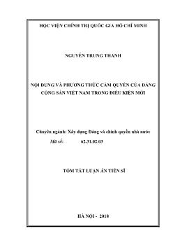 Tóm tắt Luận án Nội dung và phương thức cầm quyền của Đảng cộng sản Việt Nam trong điều kiện mới