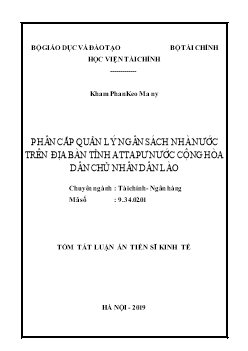 Tóm tắt Luận án Phân cấp quản lý ngân sách nhà nước trên địa bàn tỉnh Attapư nước Cộng hòa Dân chủ nhân dân Lào
