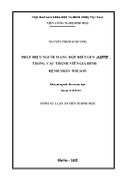 Tóm tắt Luận án Phát hiện người mang đột biến gen ATP7B trong các thành viên gia đình bệnh nhân Wilson