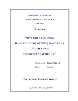 Tóm tắt Luận án Phát triển bền vững hàng thủ công mỹ nghệ mây tre lá của Việt Nam trong hội nhập quốc tế