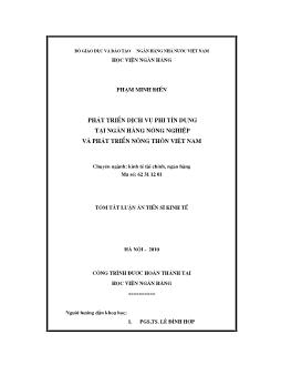Tóm tắt Luận án Phát triển dịch vụ phi tín dụng tại Ngân ahnfg nông nghiệp và phát triển nông thôn tại Việt Nam