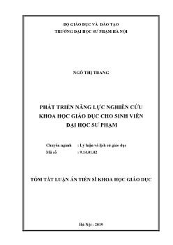 Tóm tắt Luận án Phát triển năng lực nghiên cứu khoa học giáo dục cho sinh viên Đại học sư phạm