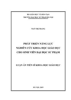 Tóm tắt Luận án Phát triển năng lực nghiên cứu khoa học giáo dục cho sinh viên Đại học Sư phạm