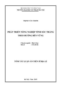 Tóm tắt Luận án Phát triển nông nghiệp tỉnh Sóc Trăng theo hướng bền vững