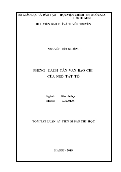 Tóm tắt Luận án Phong cách tản văn báo chí của Ngô Tất Tố