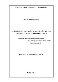 Tóm tắt Luận án Quá trình củng cố và bảo vệ độc lập dân tộc của cộng hòa Ấn Độ từ năm 1991 đến năm 2015