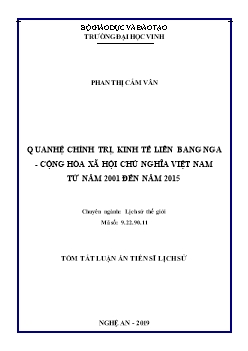 Tóm tắt Luận án Quan hệ chính trị, kinh tế Liên bang Nga - Cộng hòa Xã hội chủ nghĩa Việt Nam từ năm 2001 đến năm 2015