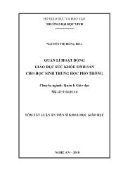 Tóm tắt Luận án Quản lí hoạt động giáo dục sức khỏe sinh sản cho học sinh Trung học Phổ thông