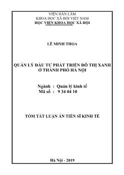 Tóm tắt Luận án Quản lý đầu tư phát triển đô thị xanh ở thành phố Hà Nội