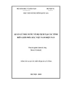 Tóm tắt Luận án Quản lý nhà nước về hộ tịch tại các tỉnh biên giới phía Bắc Việt Nam hiện nay