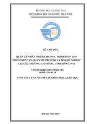 Tóm tắt Luận án Quản lý phát triển chương trình đào tạo theo tiếp cận quan hệ trường và doanh nghiệp tại các trường Cao đẳng tỉnh Đồng Nai