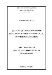 Tóm tắt Luận án Quản trị quan hệ khách hàng tại công ty bảo hiểm Pjico Đà Nẵng (bảo hiểm Petrolimex)