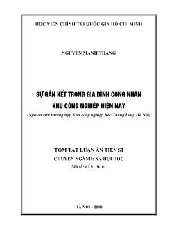 Tóm tắt Luận án Sự gắn kế trong gia đình công nhân khu công nghiệp hiện nay