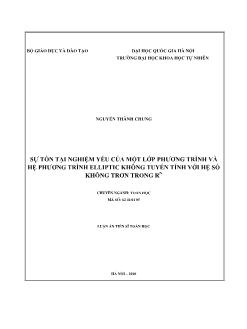 Tóm tắt Luận án Sự tồn tại nghiệm yếu của một lớp phương trình và hệ phương trình Elliptic không tuyến tính với hệ số không trơn trong Rn