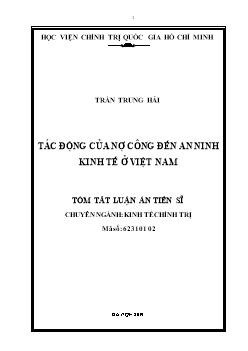 Tóm tắt Luận án Tác động của nợ công đến an ninh kinh tế ở Việt Nam