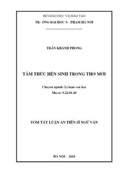 Tóm tắt Luận án Tâm thức hiện sinh trong thơ mới