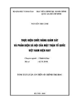 Tóm tắt Luận án Thực hiện chức năng giám sát và phản biện xã hội của mặt trận Tổ quốc Việt Nam hiện nay