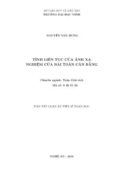 Tóm tắt Luận án Tính liên tục của ánh xạ nghiệm của bài toán cân bằng