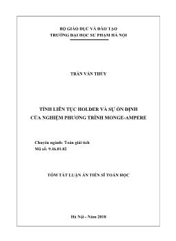 Tóm tắt Luận án Tính liên tục Holder và sự ổn định của nghiệm phương trình Monge-Ampere