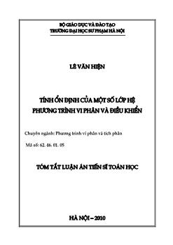 Tóm tắt Luận án Tính ổn định của một số lớp hệ phương trình vi phân và điều khiển