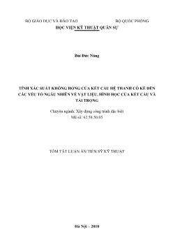 Tóm tắt Luận án Tính xác suất không hỏng của kết cấu hệ thanh có kể đến các yếu tố ngẫu nhiên về vật liệu, hình học của kết cấu và tải trọng