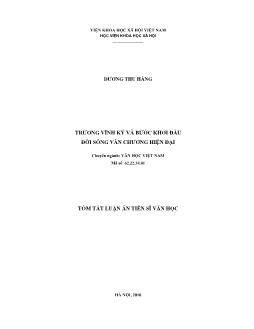 Tóm tắt Luận án Trương Vĩnh Ký và bước khởi đầu đời sống văn chương hiện đại