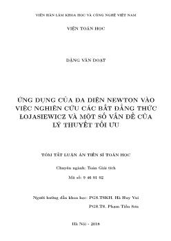 Tóm tắt Luận án Ứng dụng của đa diện Newton vào việc nghiên cứu các bất đẳng thức Lojasiewicz và một số vấn đề của lý thuyết tối ưu