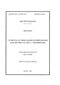 Tóm tắt Luận án Vai trò của các Think tank đối với chính sách đối ngoại ở khu vực châu Á - Thái Bình Dương