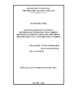 Tóm tắt Luận án Xây dựng, đánh giá và sử dụng hệ thống bài tập Hóa học trắc nghiệm khách quan ở trường Trung học Phổ thông (Phần Hóa học vô cơ - Ban khoa học tự nhiên)