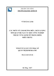 Tóm tắt Luận văn Các nhân tố ảnh hưởng đến chất lượng mối quan hệ tại các khu công nghiệp thuộc vùng kinh tế trọng điểm miền Trung