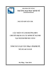 Tóm tắt Luận văn Các nhân tố ảnh hưởng đến chuyển dịch cơ cấu kinh tế ngành tại thành phố Đà Nẵng