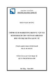 Tóm tắt Luận văn Chính sách Marketing dịch vụ vận tải hành khách cho Vietnam airlines đối với thị trường quốc tế