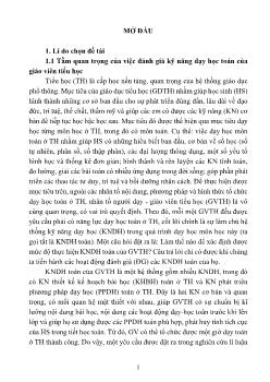 Tóm tắt Luận văn Đánh giá một số kỹ năng dạy học toán của giáo viên tiểu học theo Chuẩn nghề nghiệp