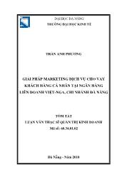 Tóm tắt Luận văn Giải pháp Marketing dịch vụ cho vay khách hàng cá nhân tại ngân hàng liên doanh Việt - Nga, chi nhánh Đà Nẵng