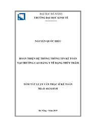 Tóm tắt Luận văn Hoàn thiện hệ thống thông tin Kế toán tại trường Cao đẳng y tế Đặng Thùy Trâm