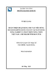 Tóm tắt Luận văn Hoàn thiện hoạt động cho vay tiêu dùng bảo đảm không bằng tài sản tại ngân hàng nông nghiệp và phát triển nông thôn Việt Nam - chi nhánh tỉnh Kon Tum